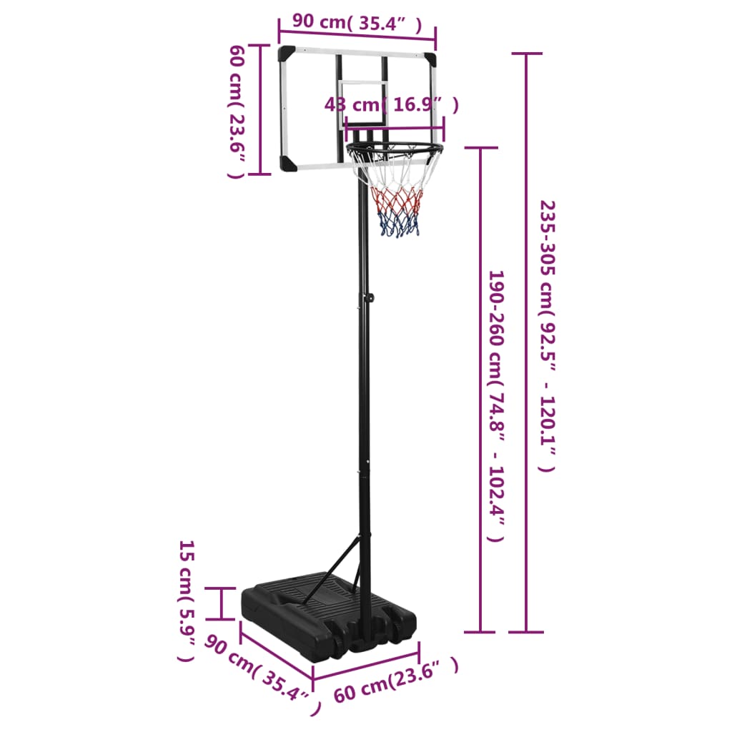 Transparent basketball support 235-305 cm Polycarbonate