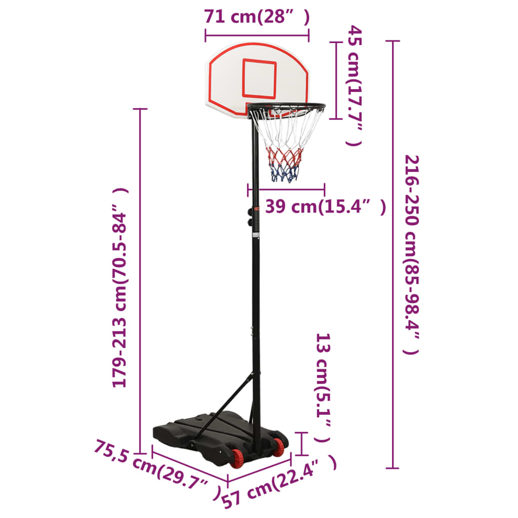 White basketball support 216-250 cm polyethylene