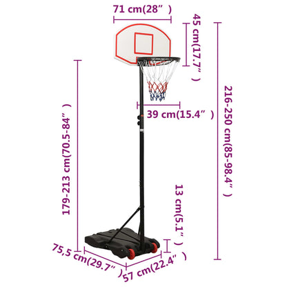White basketball support 216-250 cm polyethylene
