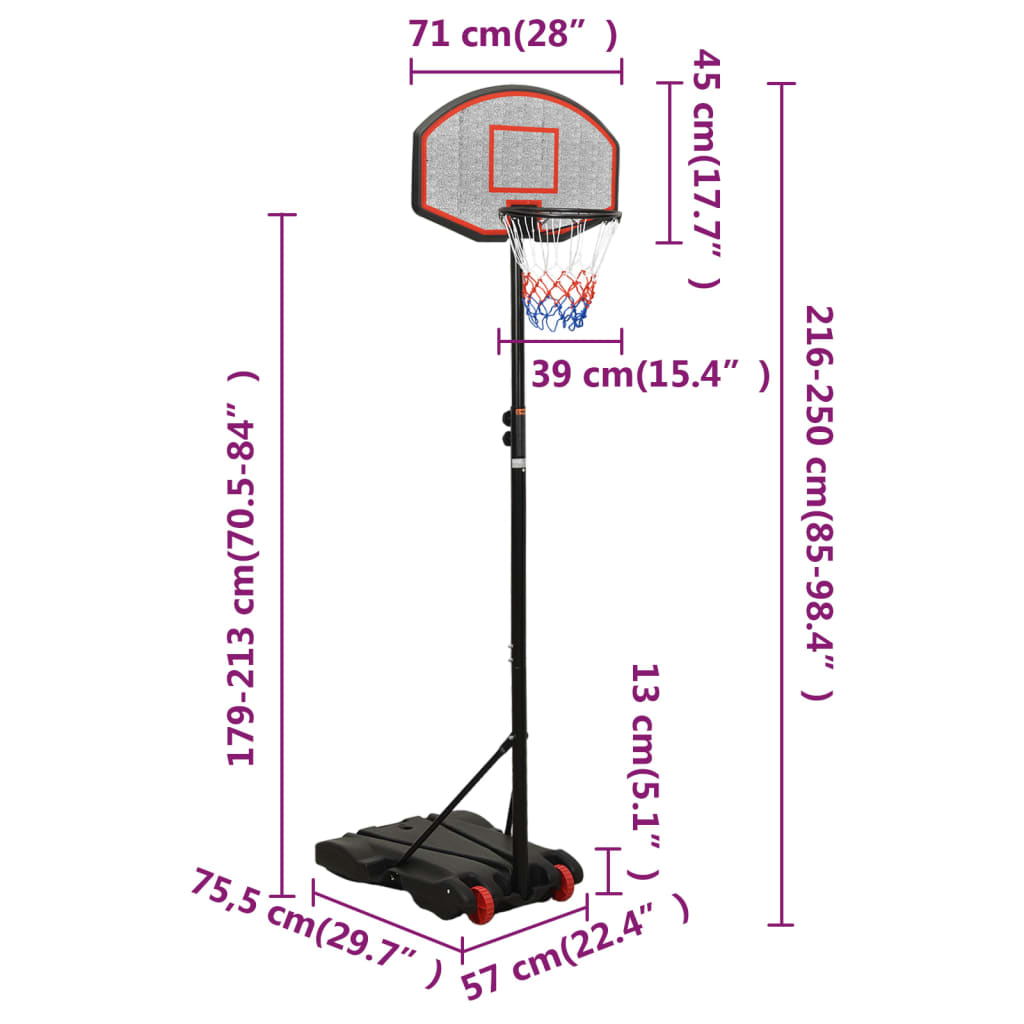 Black basketball support 216-250 cm polyethylene
