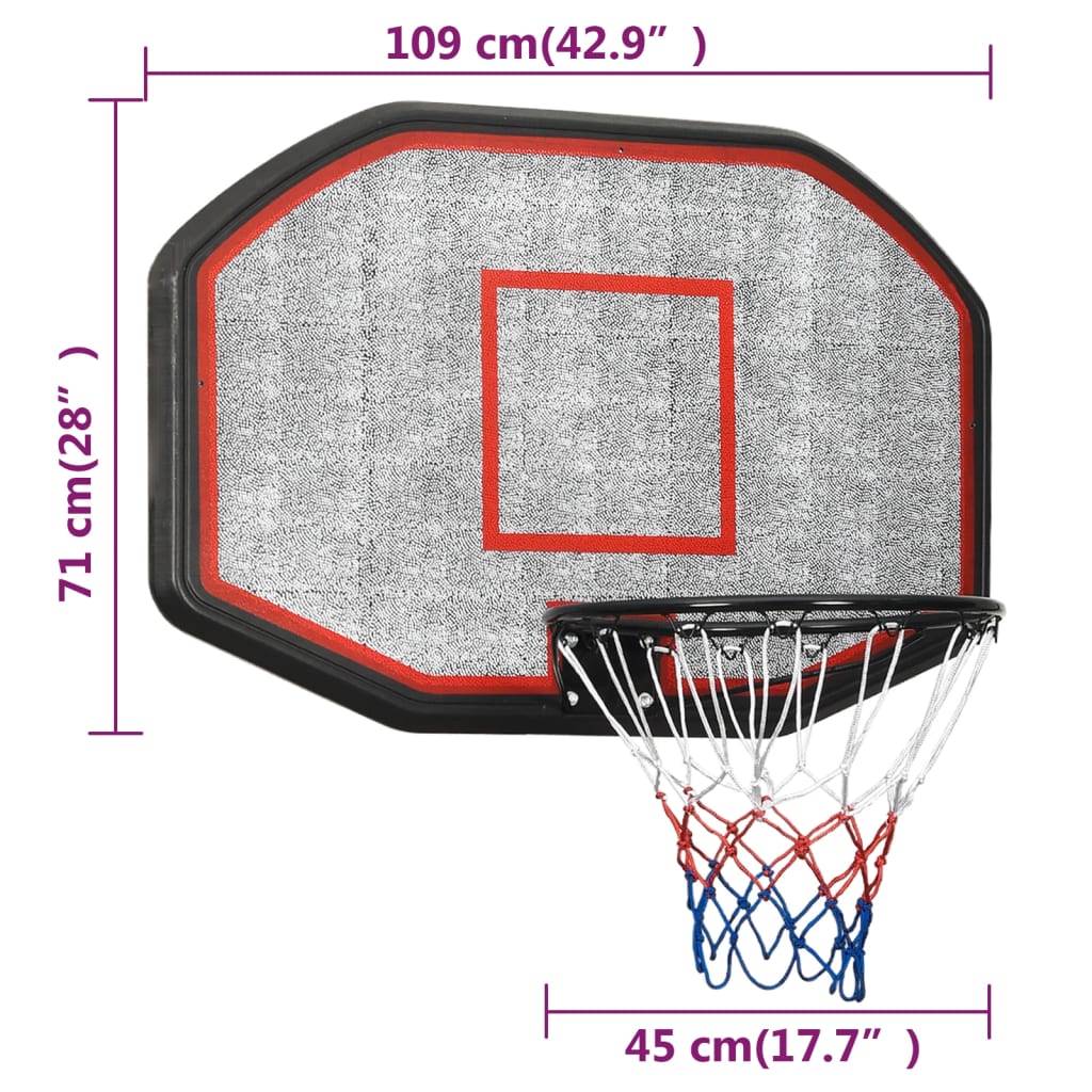Black basketball panel 109x71x3 cm polyethylene