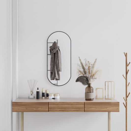 80x35 cm oval black wall mirror