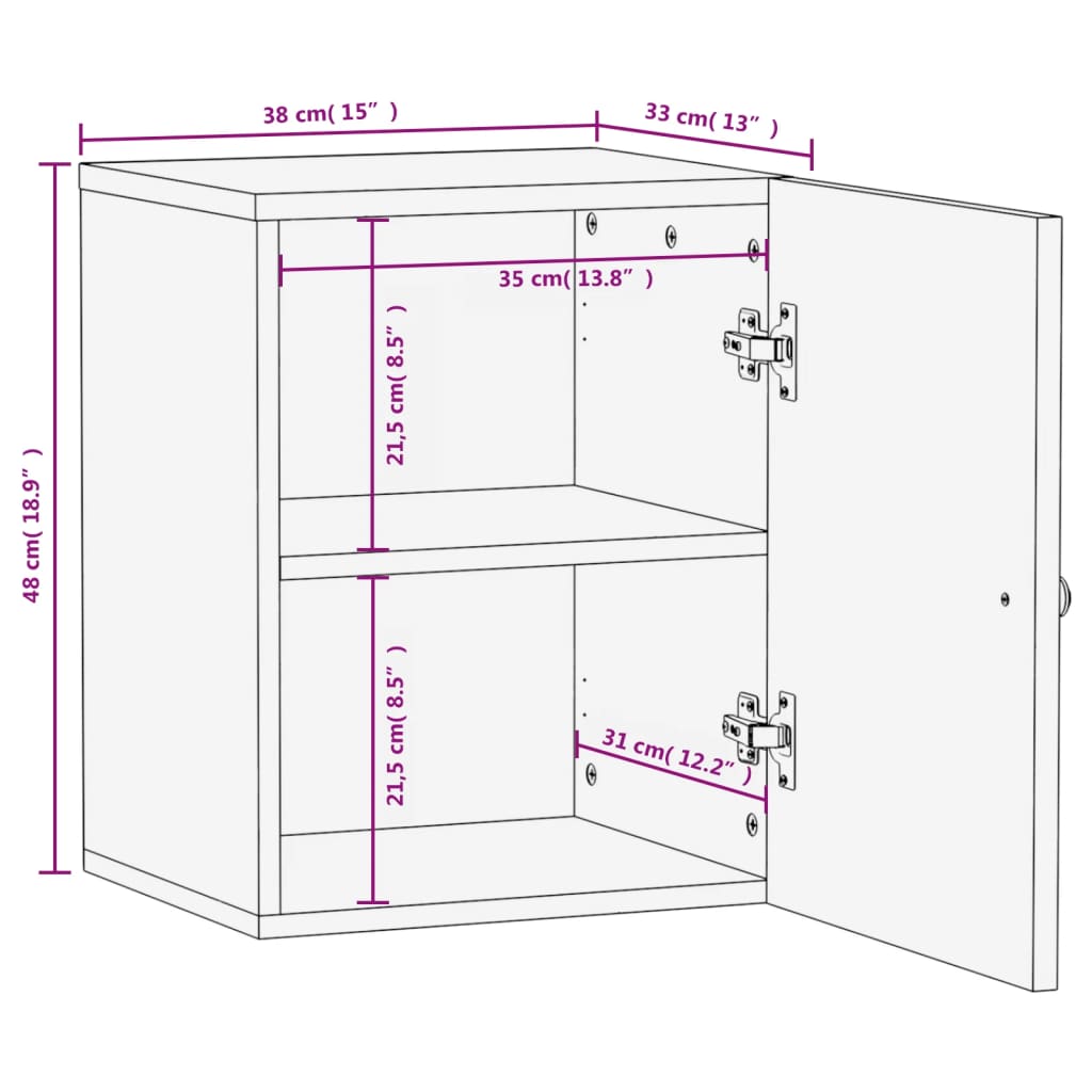 38x333x48 cm mobile a parete in legno massiccio