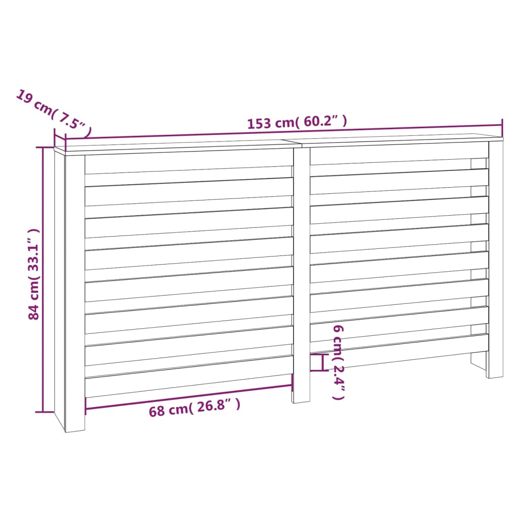 Cache-radiateur Gris 153x19x84 cm Bois massif de pin