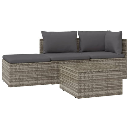 4 pcs garden furniture with braided resin gray cushions