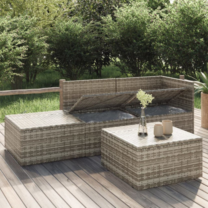 4 pcs garden furniture with braided resin gray cushions