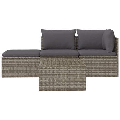 4 pcs garden furniture with braided resin gray cushions