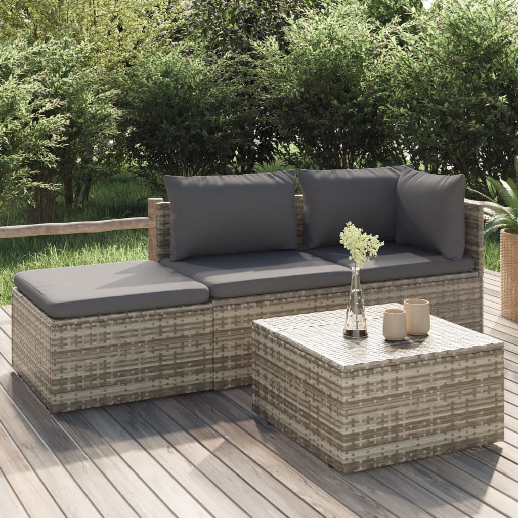 4 pcs garden furniture with braided resin gray cushions