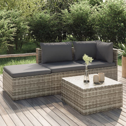 4 pcs garden furniture with braided resin gray cushions