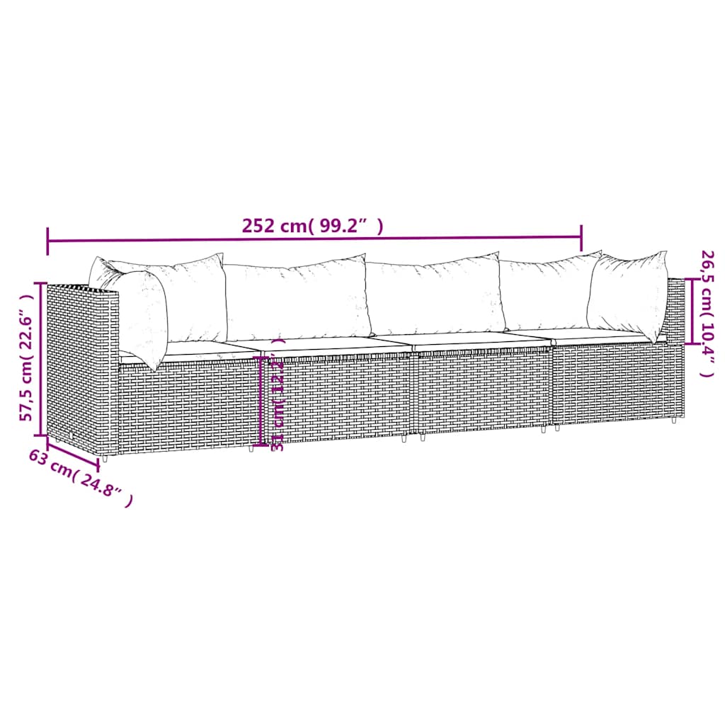 4 pcs garden furniture with braided resin gray cushions