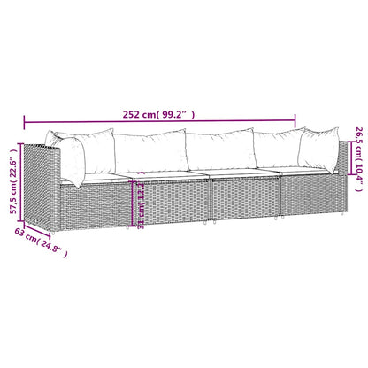 4 pcs garden furniture with braided resin gray cushions