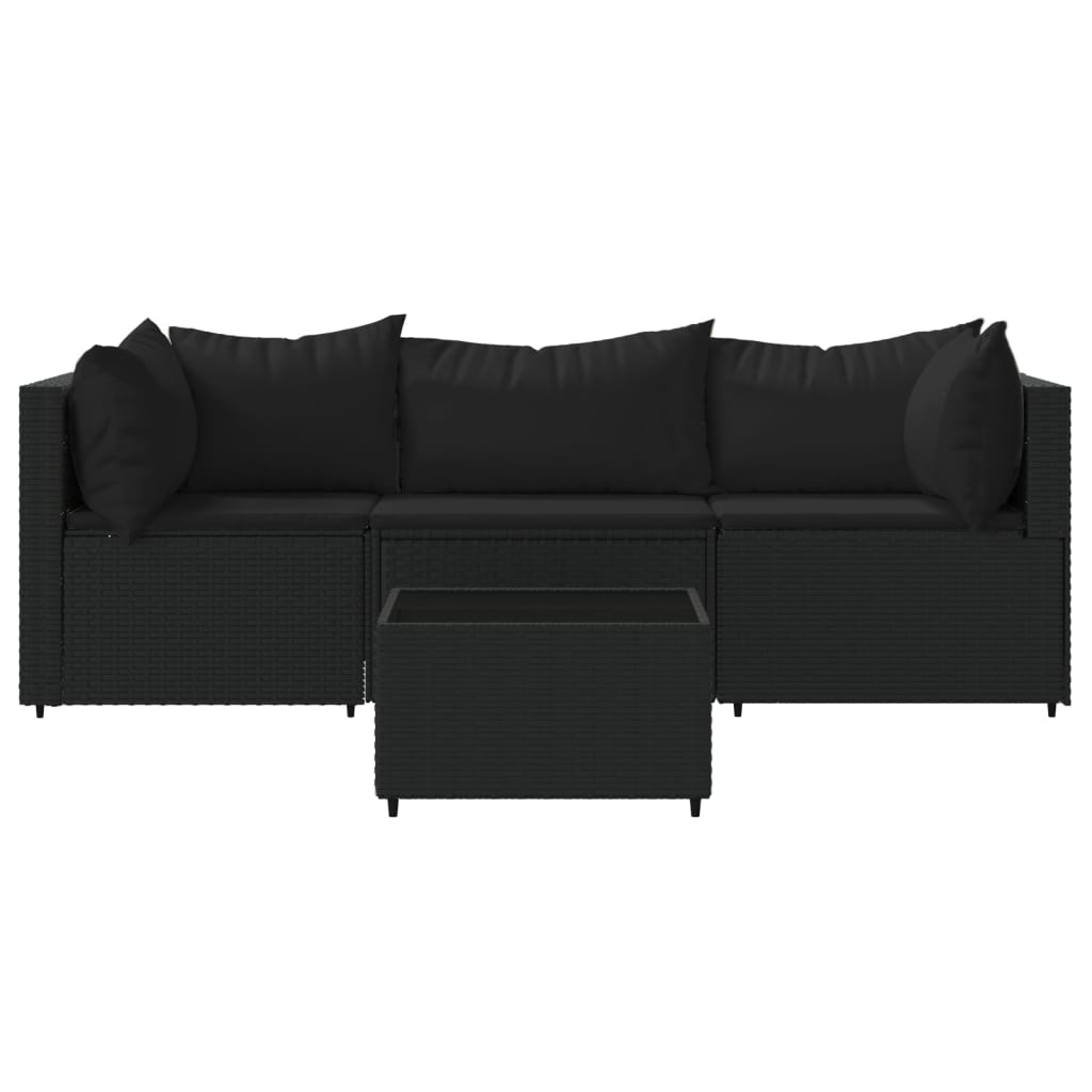4 pcs garden furniture with black braided resin cushions