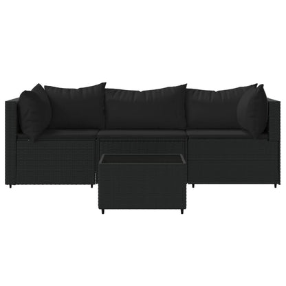 4 pcs garden furniture with black braided resin cushions