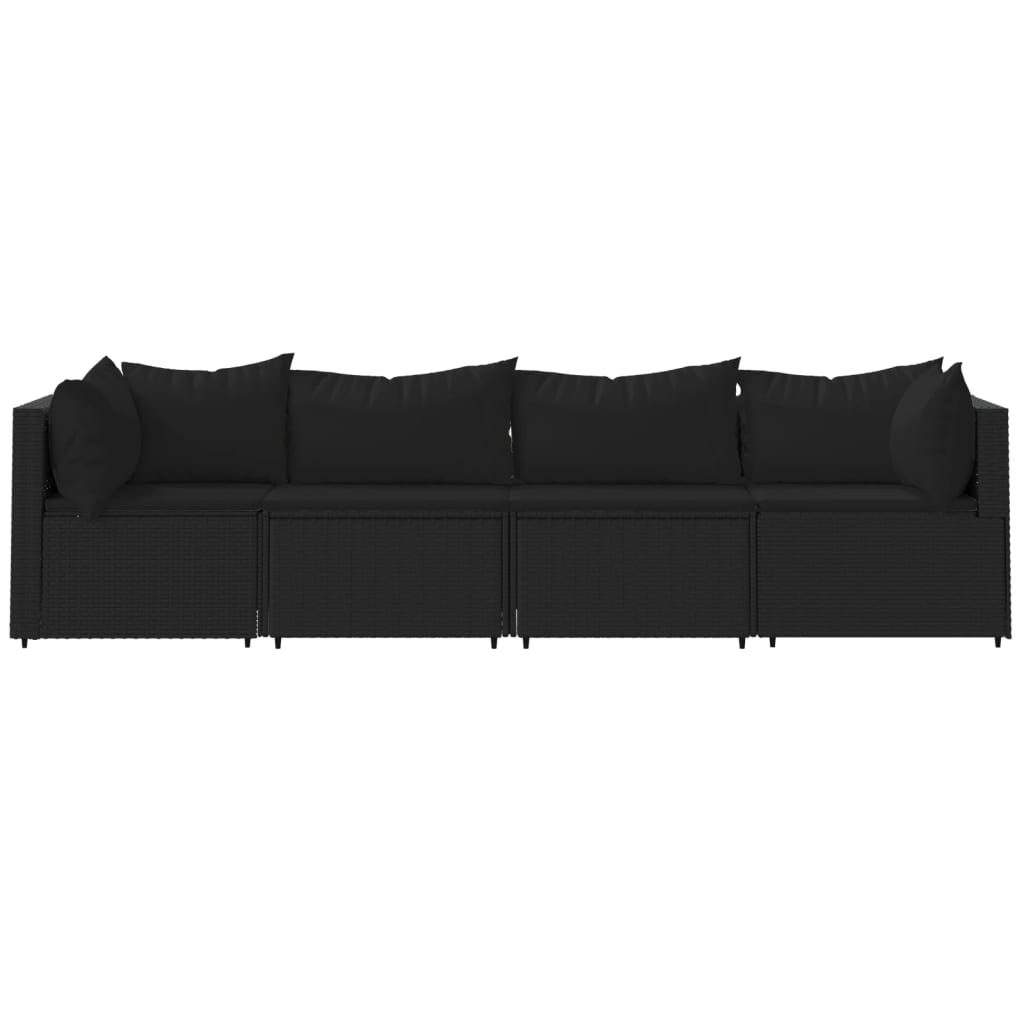4 pcs garden furniture with black braided resin cushions