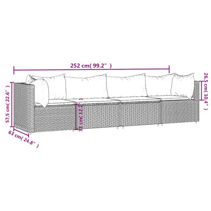 4 pcs garden furniture with black braided resin cushions
