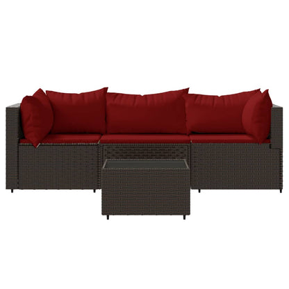 4 pcs garden furniture with braided brown resin cushions