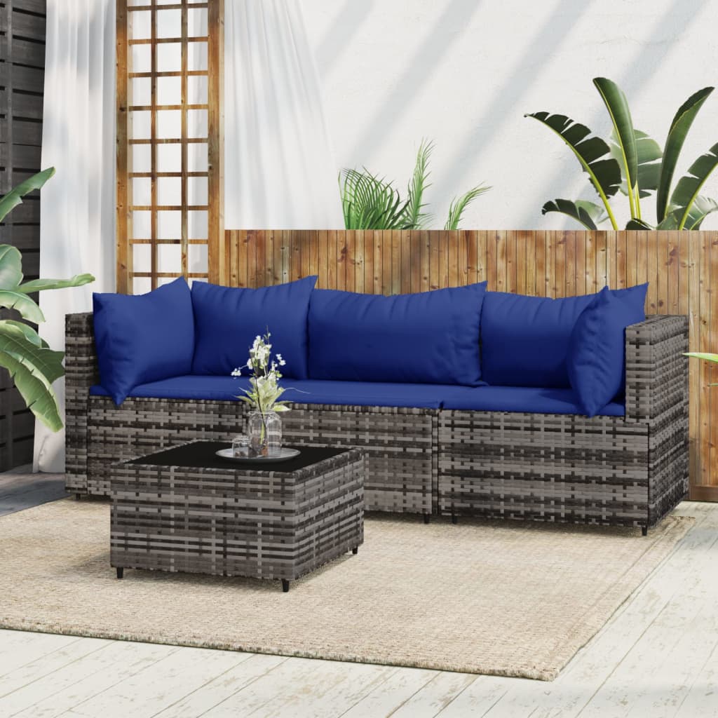 Muebles de jardín de 4 PC con cojines de resina trenzada