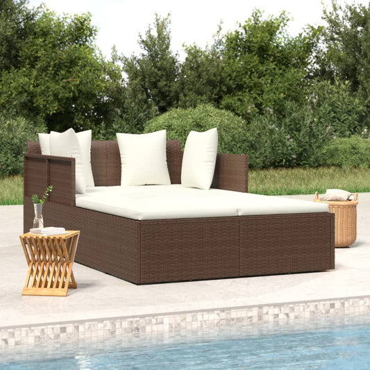Sedia lunga con cuscini marroni 182x118x63 cm resina intrecciata