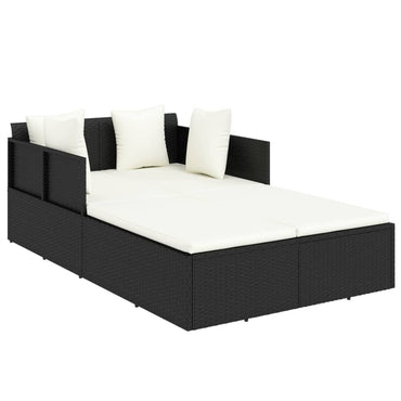 Sedia lunga con cuscini neri 182x118x63 cm resina intrecciata