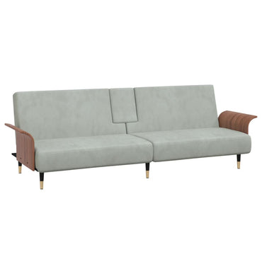 Sofa-bed with light gray velvet cup holder