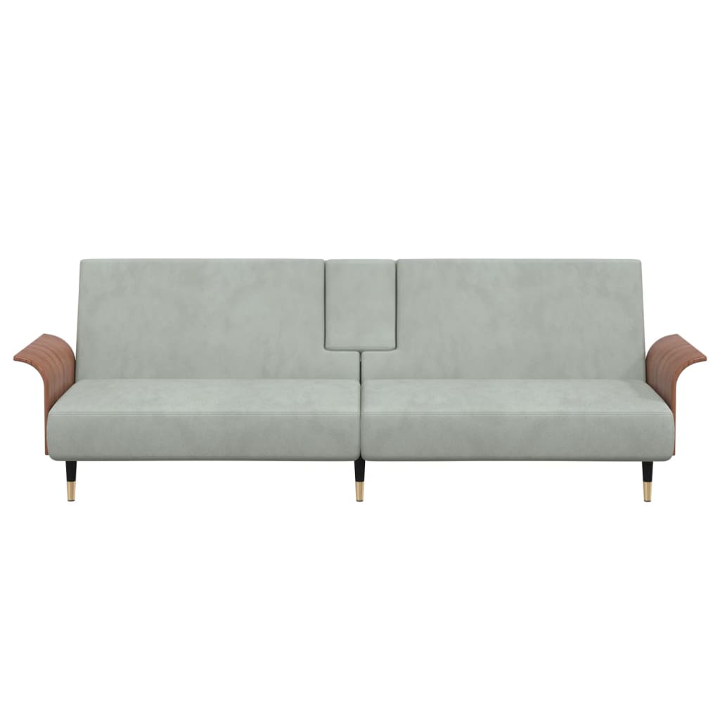 Sofa-Bett mit hellgrauem Samtbecherhalter