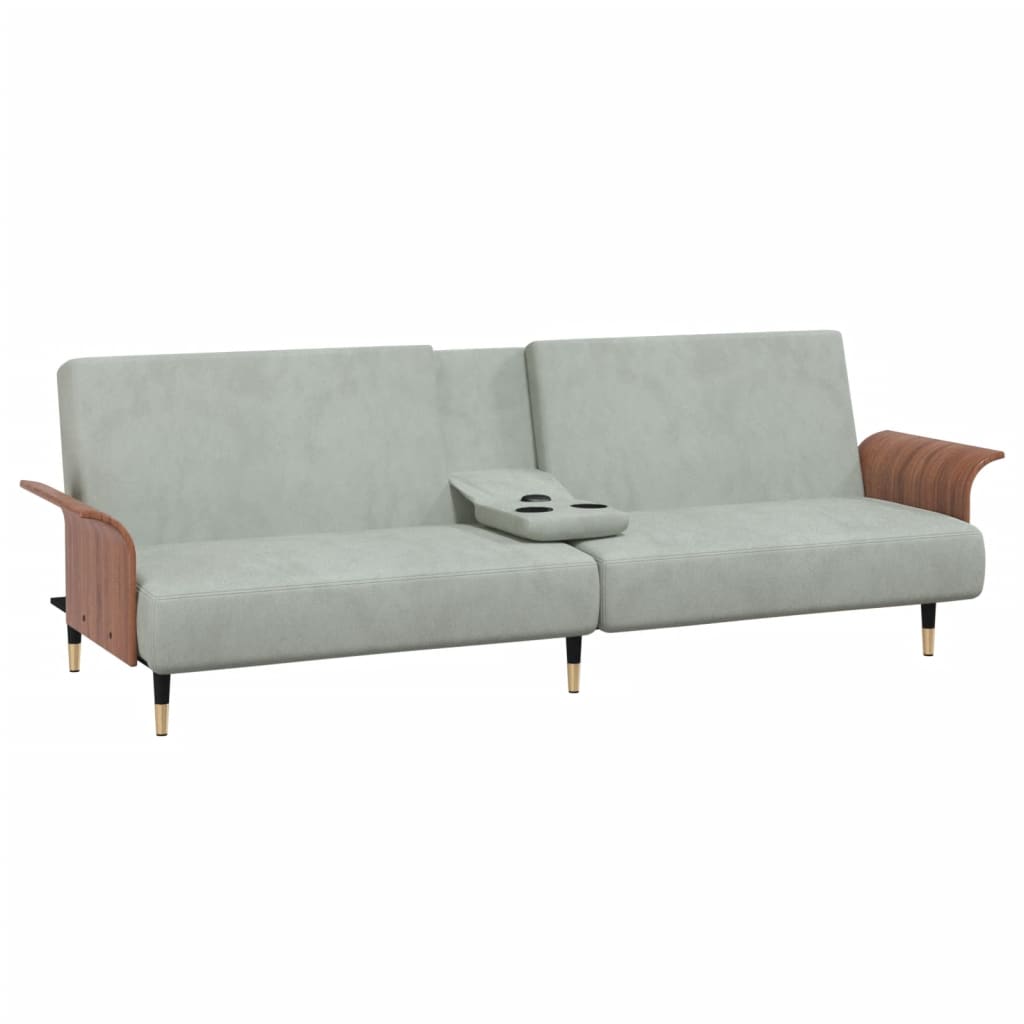 Sofa-Bett mit hellgrauem Samtbecherhalter