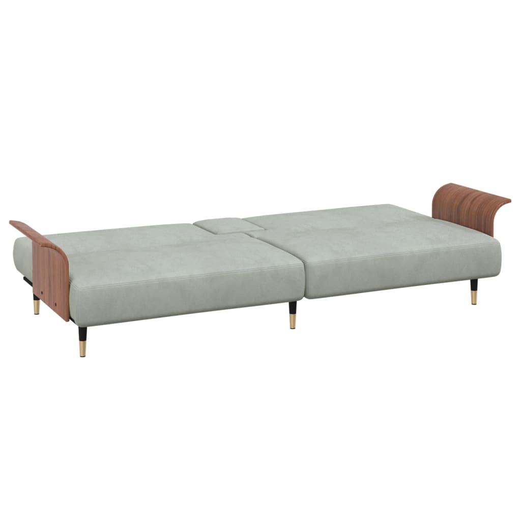 Sofa-Bett mit hellgrauem Samtbecherhalter