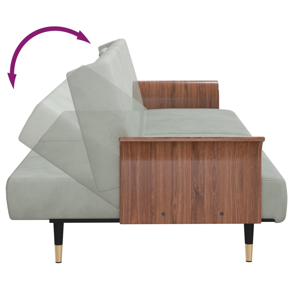 Sofa-Bett mit hellgrauem Samtbecherhalter