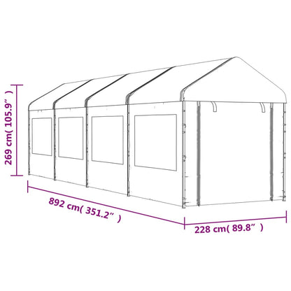 Belvedere with white roof 8.92x2,28x2,69 m polyethylene