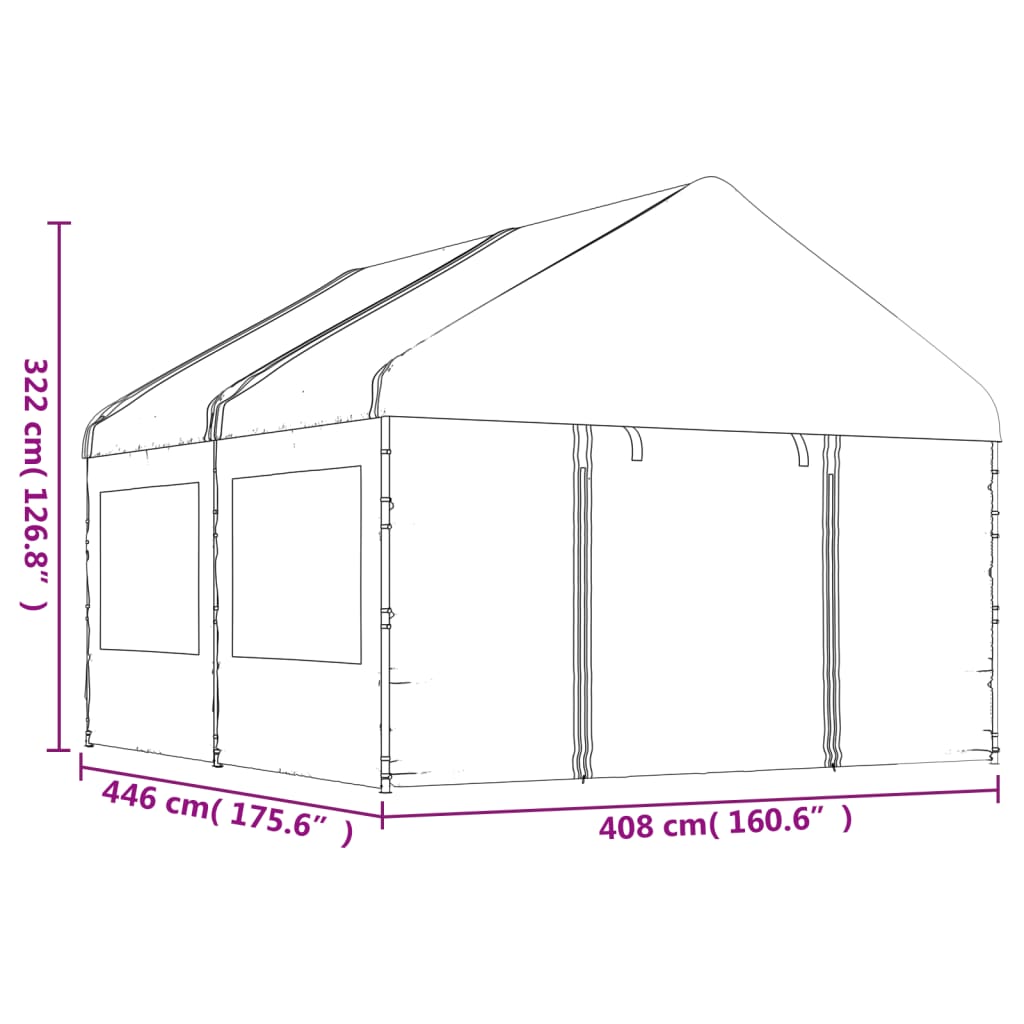 Belvedere with white roof 4.46x4,08x3,22 m polyethylene