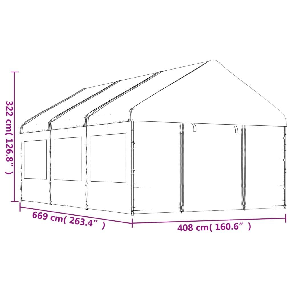 Belvedere with white roof 6.69x4,08x3,22 m polyethylene