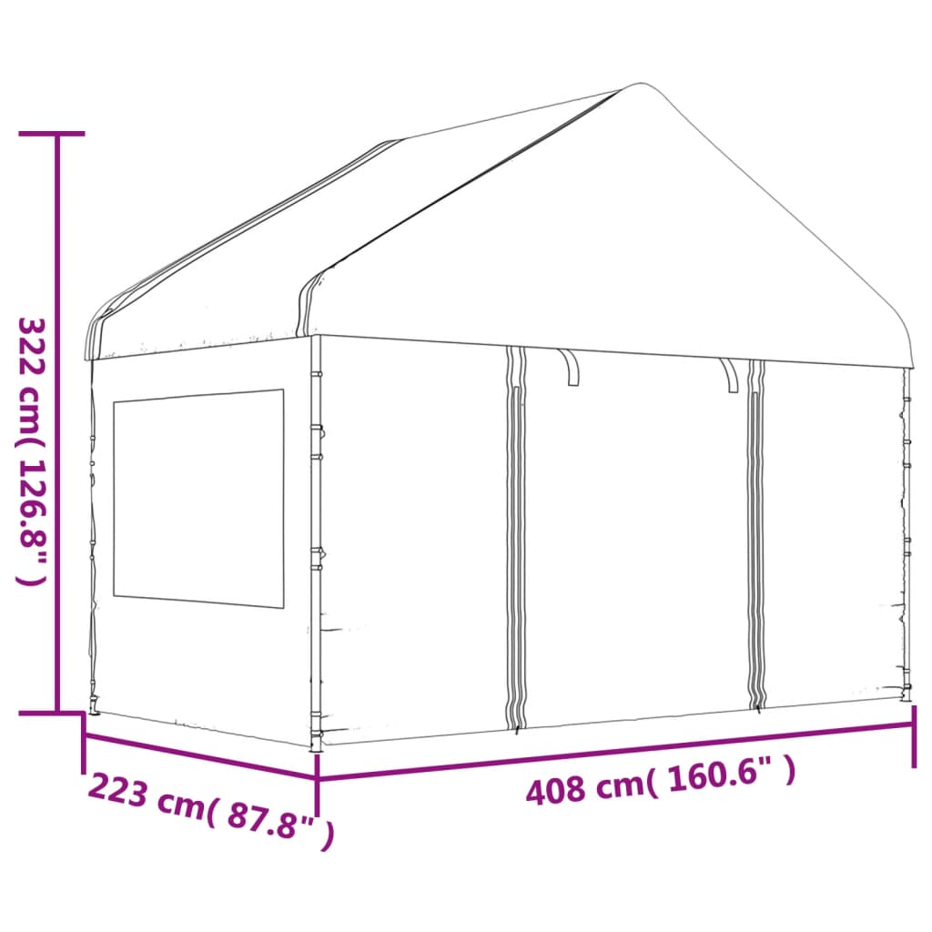 Belvedere with white roof 6.69x4,08x3,22 m polyethylene