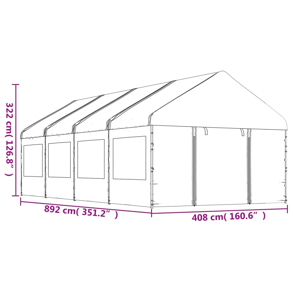 Belvedere with white roof 8.92x4,08x3,22 m polyethylene