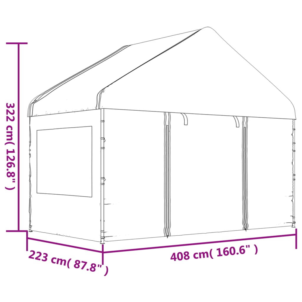 Belvedere with white roof 11.15x4,08x3,22 m polyethylene