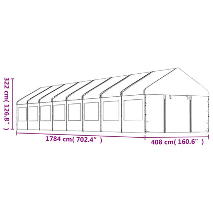 Belvedere with white roof 17.84x4,08x3,22 m polyethylene