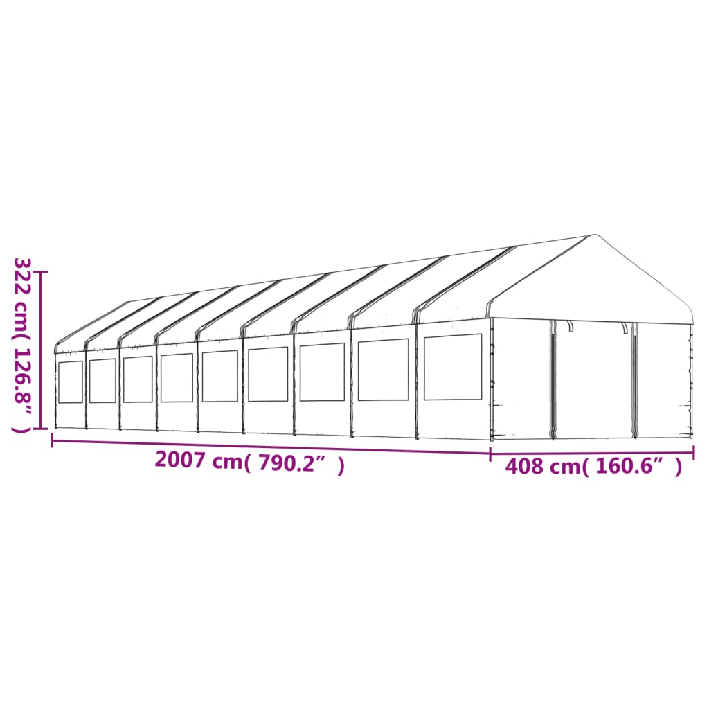 Belvedere with white roof 20.07x4,08x3,22 m polyethylene