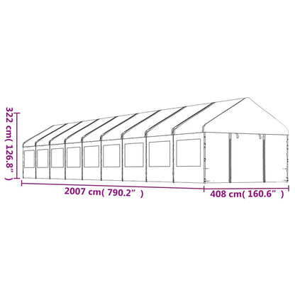 Belvedere with white roof 20.07x4,08x3,22 m polyethylene