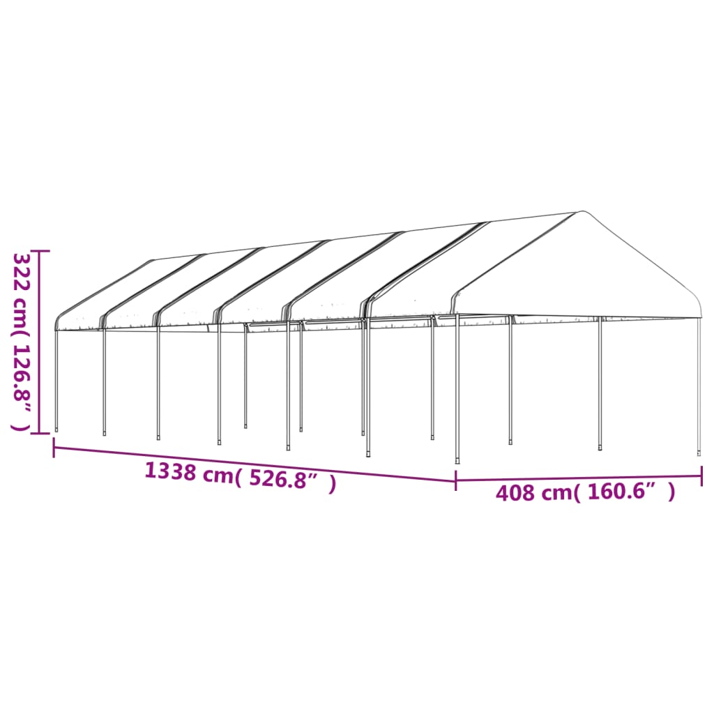Belvedere with white roof 13.38x4,08x3,22 m polyethylene