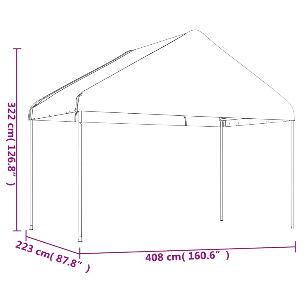 Belvedere with white roof 17.84x4,08x3,22 m polyethylene