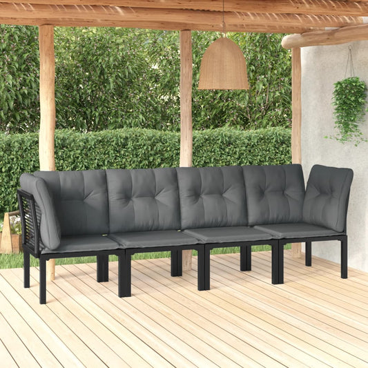 4 pcs garden furniture black and gray braided resin