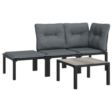 4 pcs garden furniture black and gray braided resin