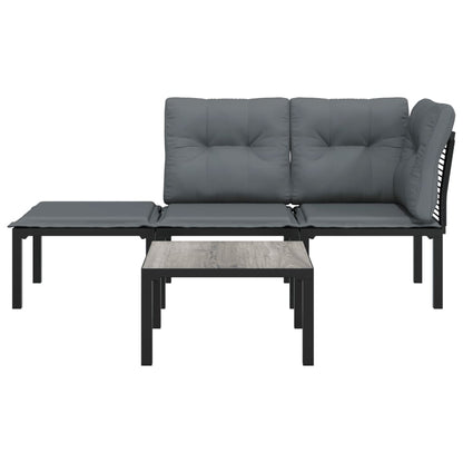 4 pcs garden furniture black and gray braided resin
