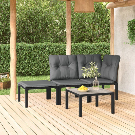 4 pcs garden furniture black and gray braided resin