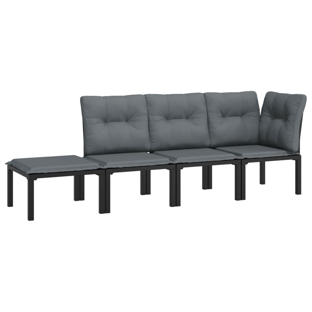 4 pcs garden furniture black and gray braided resin
