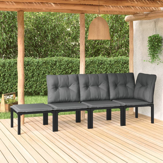 4 pcs garden furniture black and gray braided resin