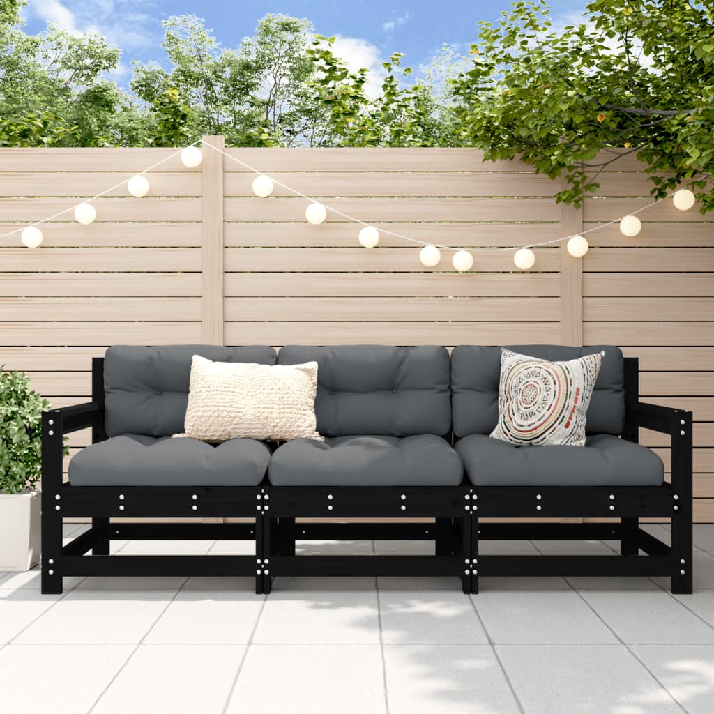 3 pcs black garden furniture solid pine wood