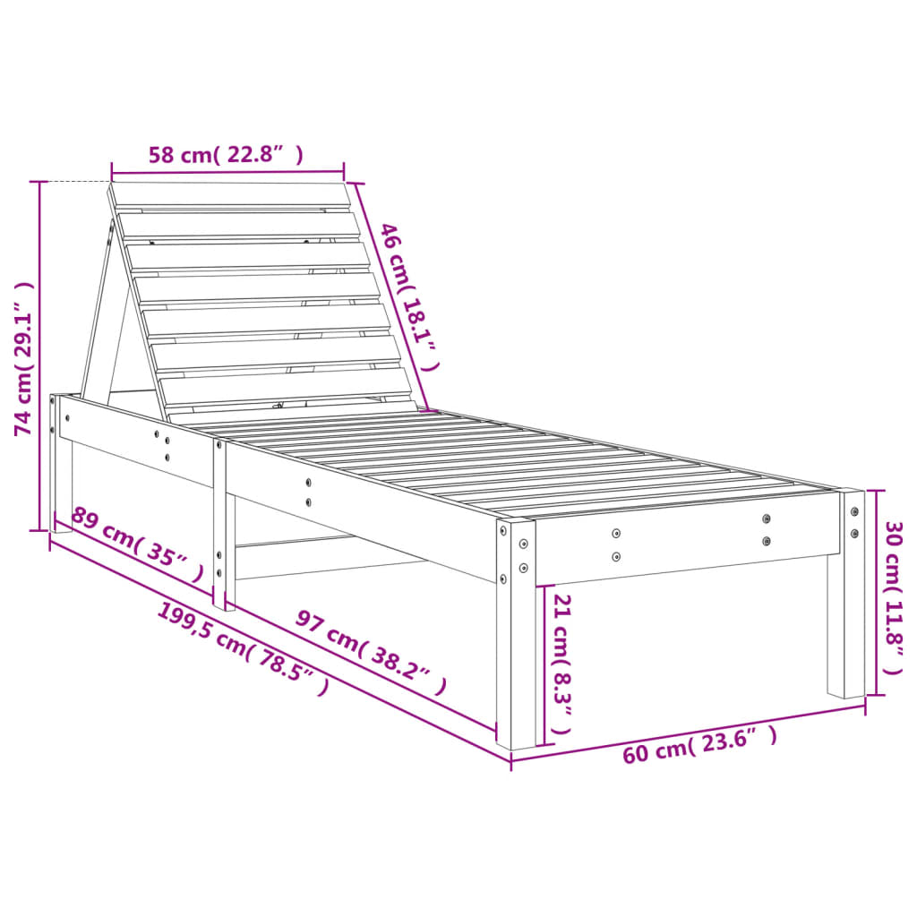 Silla Long Gray 199.5x60x74 cm de madera de pino sólido