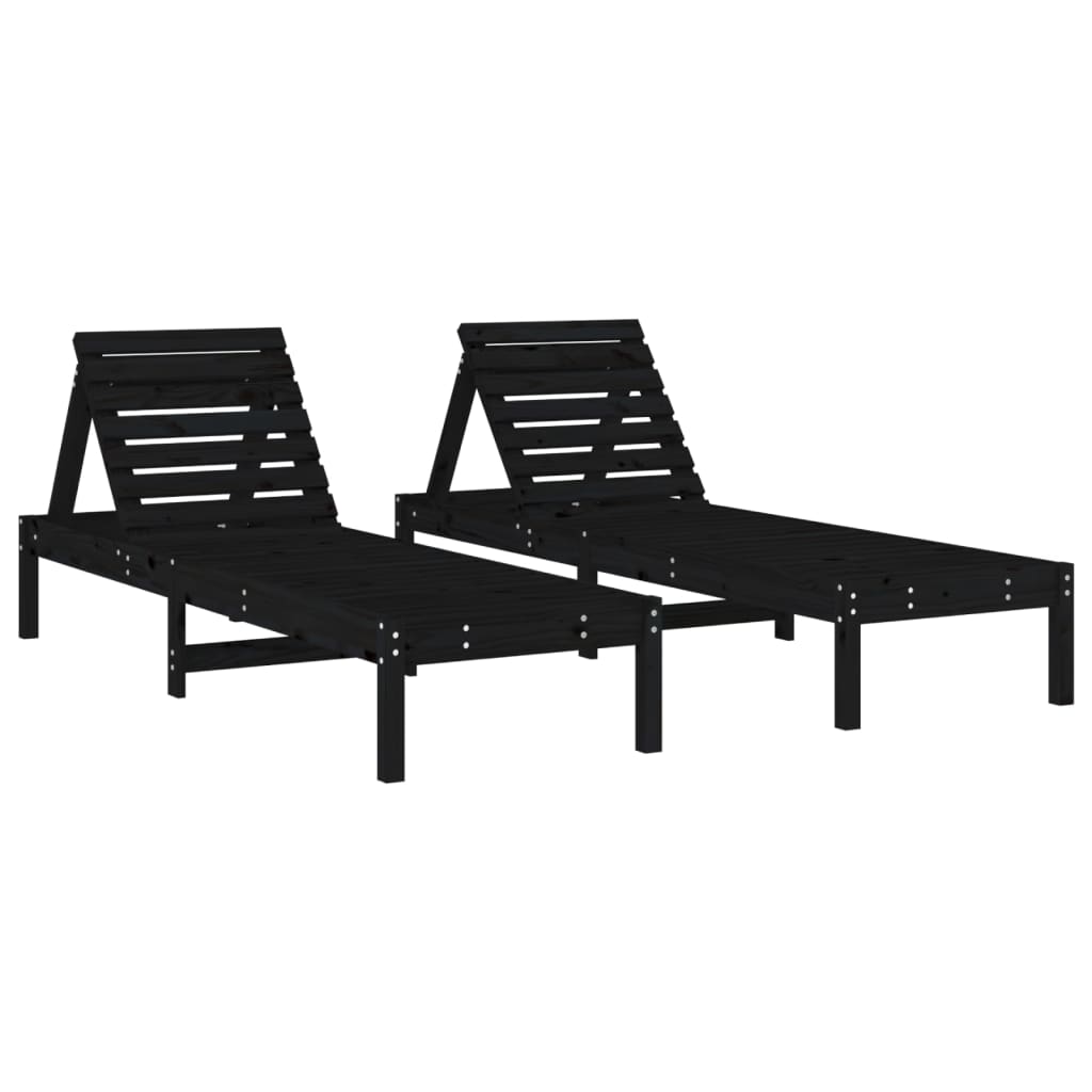 Sillas largas 2 pcs negros 199.5x60x74 cm de madera de pino sólido