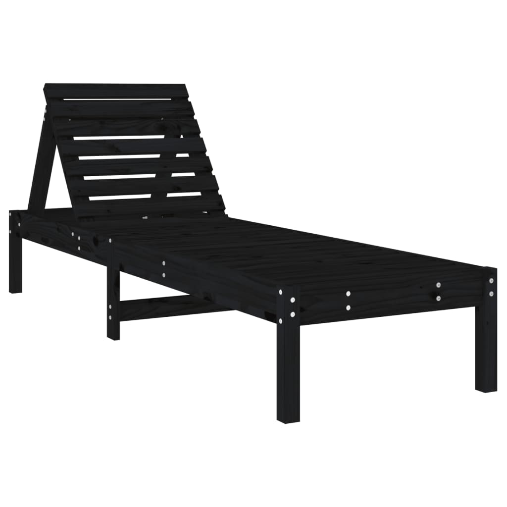 Sillas largas 2 pcs negros 199.5x60x74 cm de madera de pino sólido