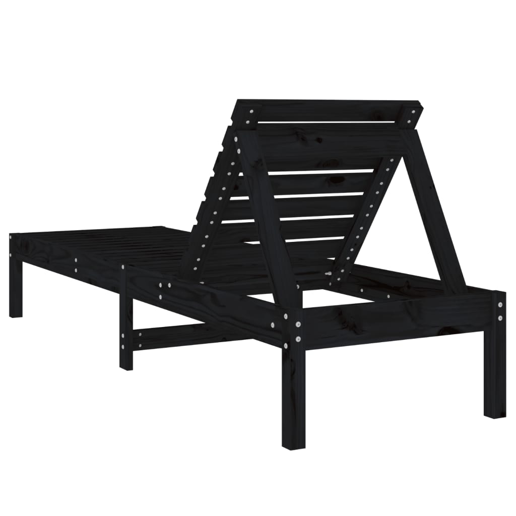 Sillas largas 2 pcs negros 199.5x60x74 cm de madera de pino sólido